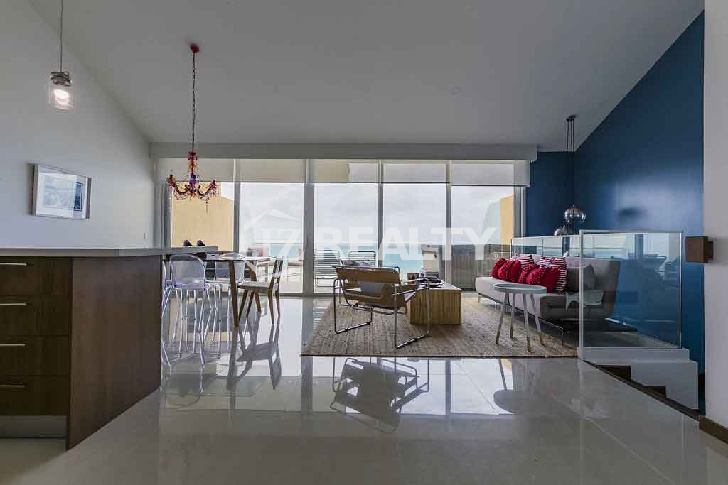 kitchen and livingroom blue condo for sale aruba