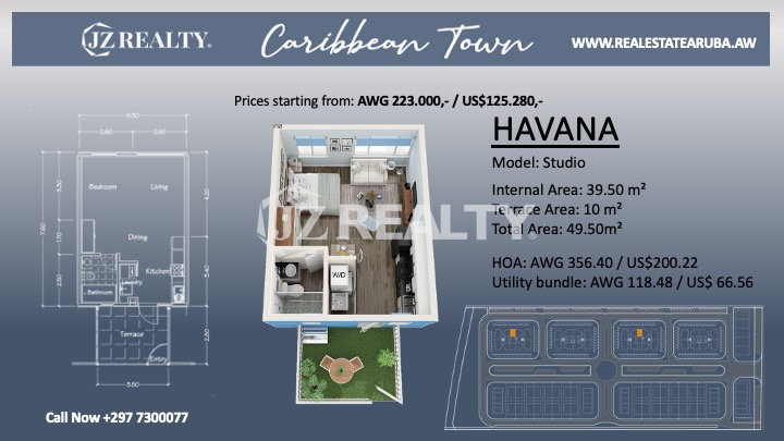 Havana Studio Condo Apartment Prices starting from: AWG 223.000,- / US$125.280,-