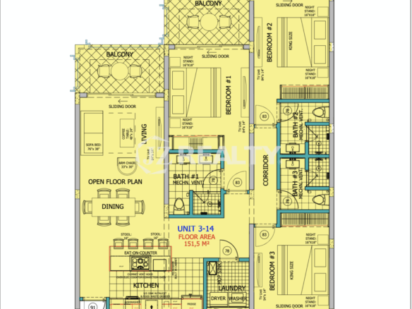 Floor map 3-14 3 bedroom condo walishali
