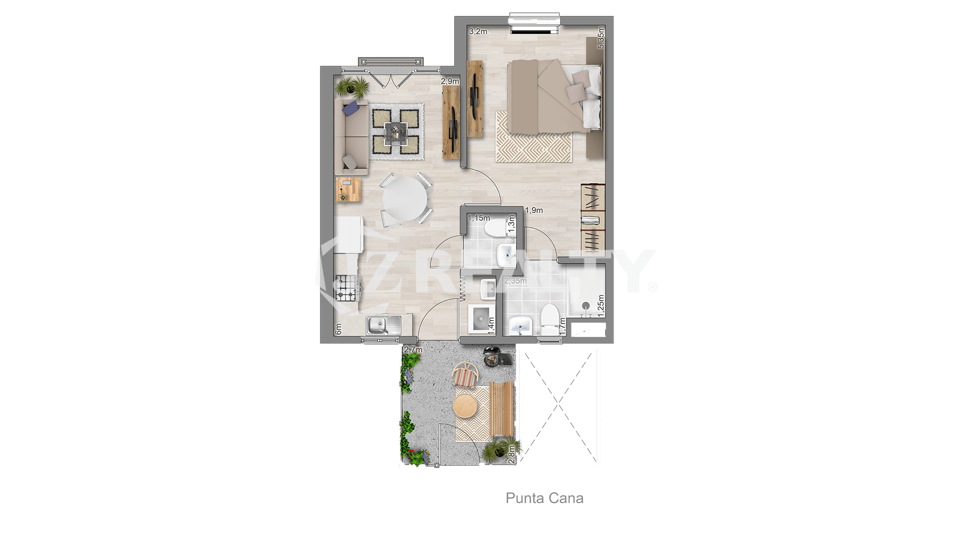 Apartment 466 CT Phase II Punta Cana 1-bed Final Plan