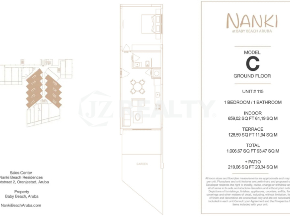 Nanki-Aruba-1-Bedroom 115 Condo Layout Plan Realestate Aruba For Sale