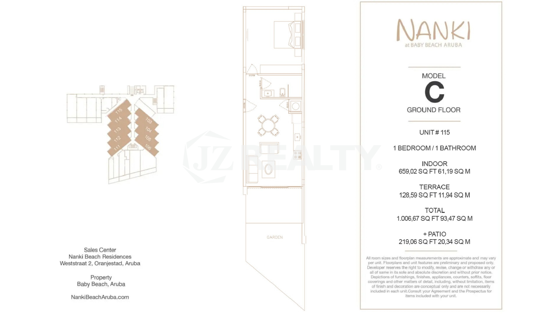 Nanki-Aruba-1-Bedroom 115 Condo Layout Plan Realestate Aruba For Sale