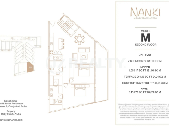 Nanki Aruba 2 Bedroom 208 Condo Layout Plan Realestate Aruba For Sale