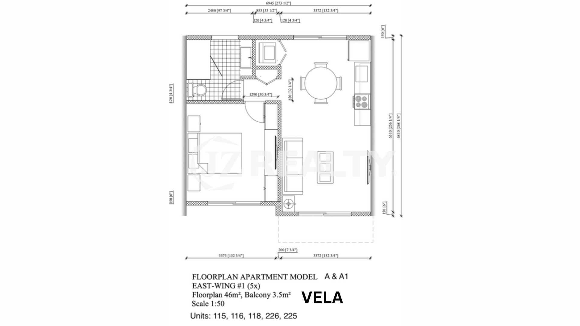 Condo 115 ORA Residence 1-bed Floor Plan