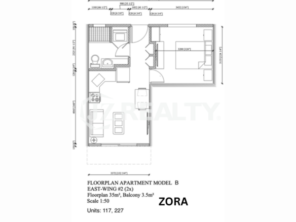 Condo 117 ORA Residence 1-bed Floor Plan