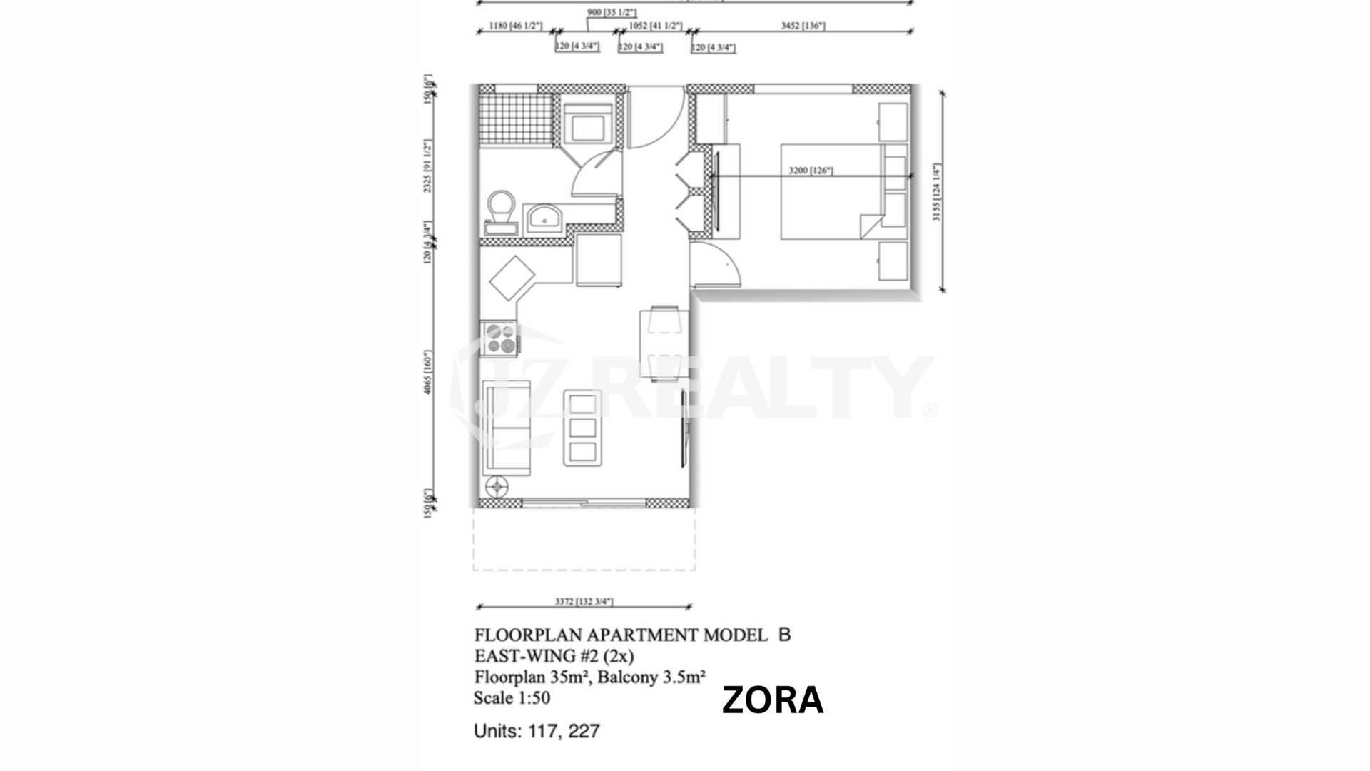 Condo 117 ORA Residence 1-bed Floor Plan