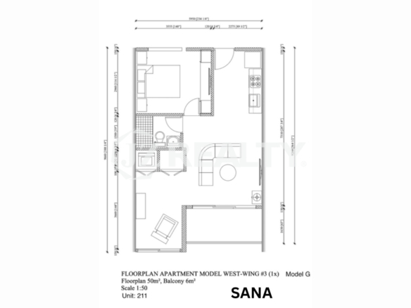 Condo 211 ORA Residence 1-bed Floor Plan