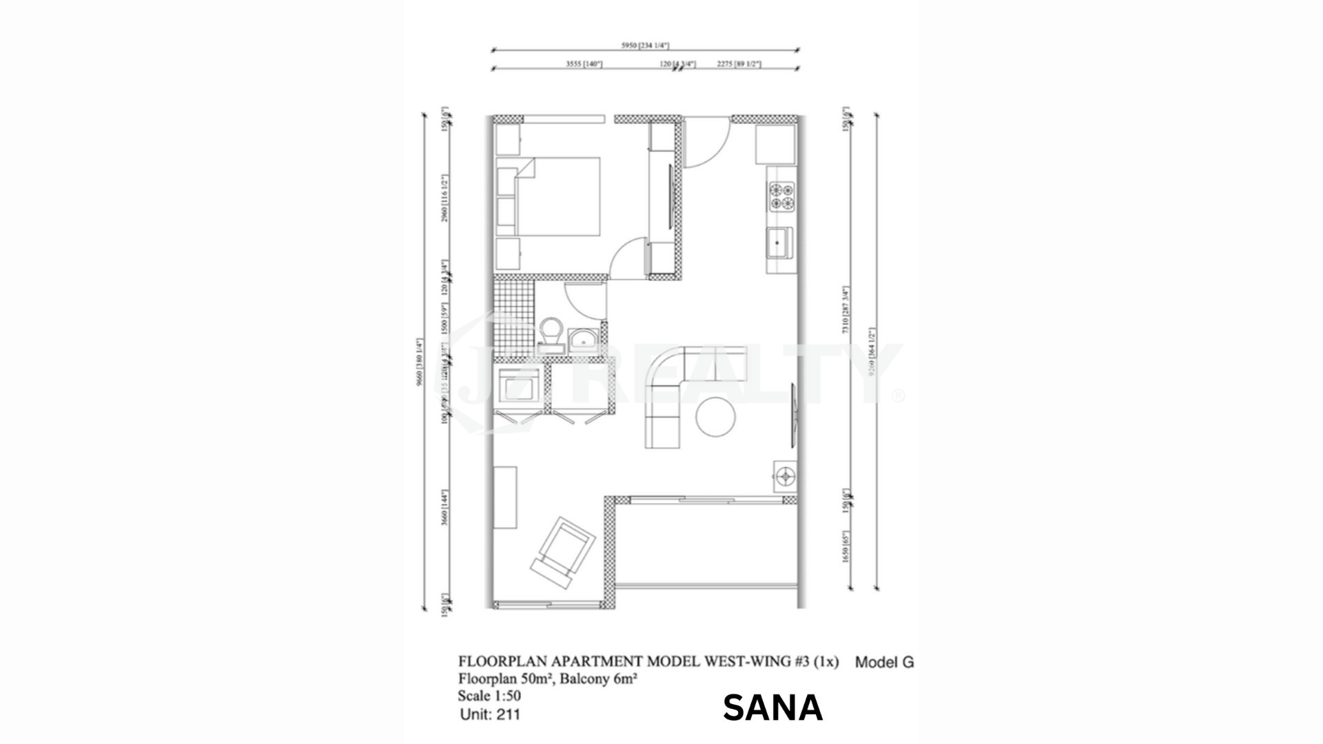 Condo 211 ORA Residence 1-bed Floor Plan