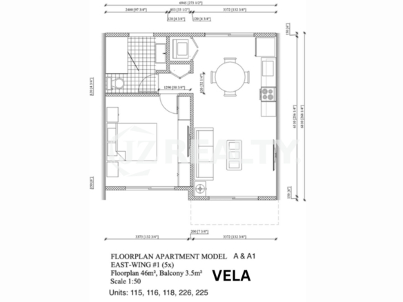 Condo 225 ORA Residence 1-bed Floor Plan