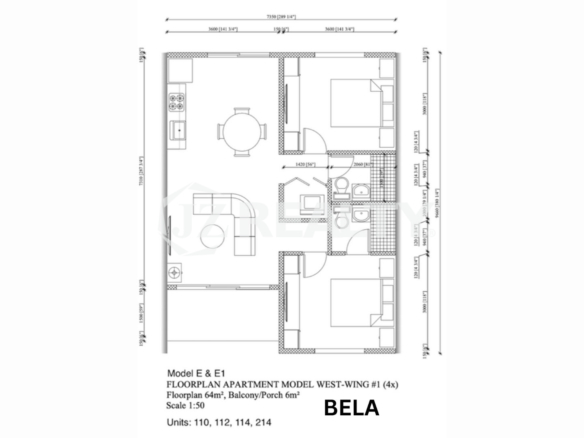 Condo 112 ORA Residence 2-bed Floor Plan