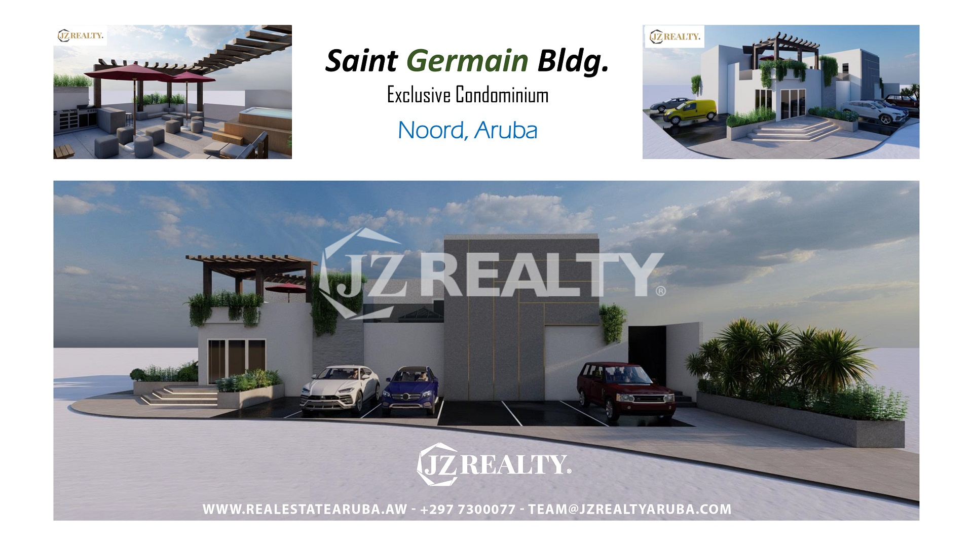 Modern two-story building of Saint Germain Condos in Noord, Aruba