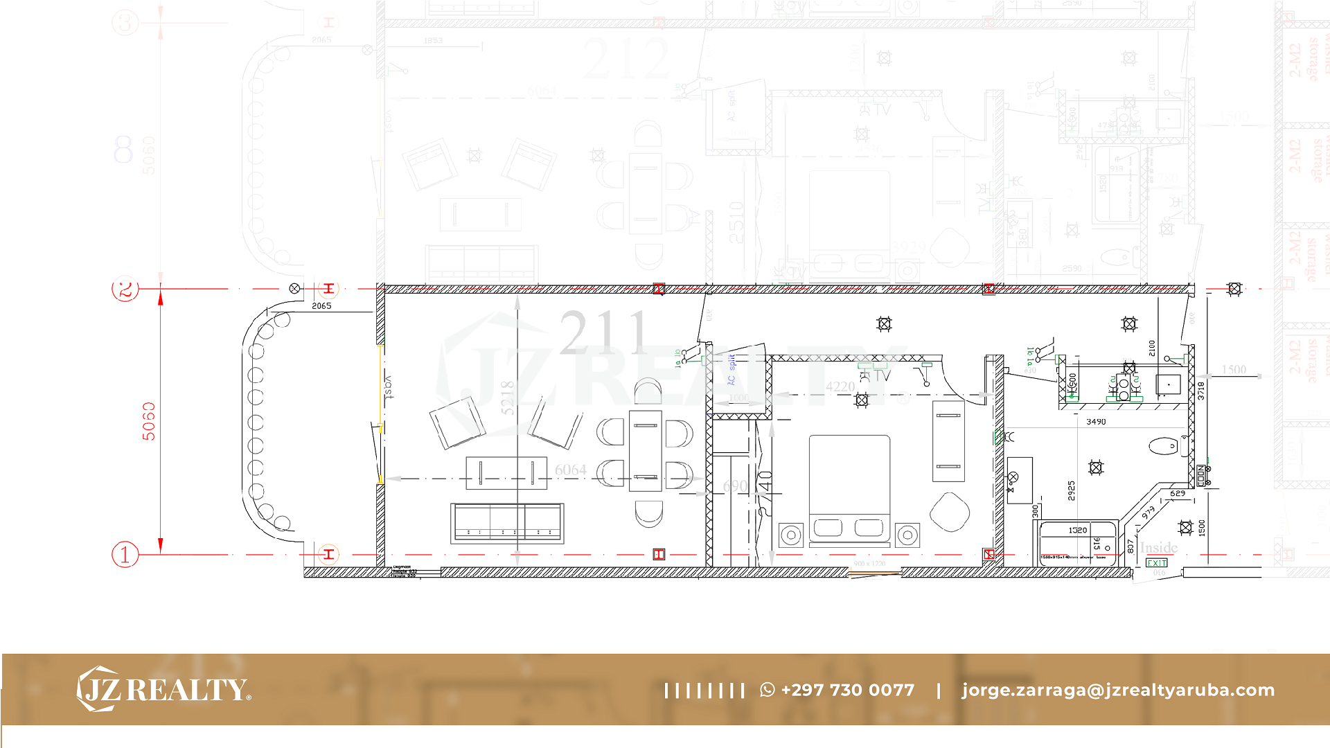 condo 211 architectural floor plan showing room layout