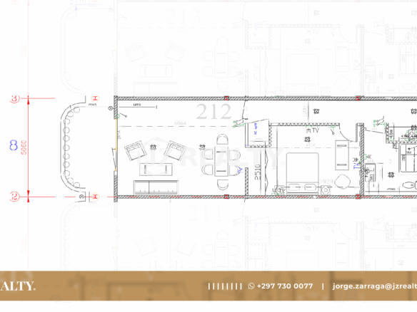 condo 212 architectural floor plan showing room layout
