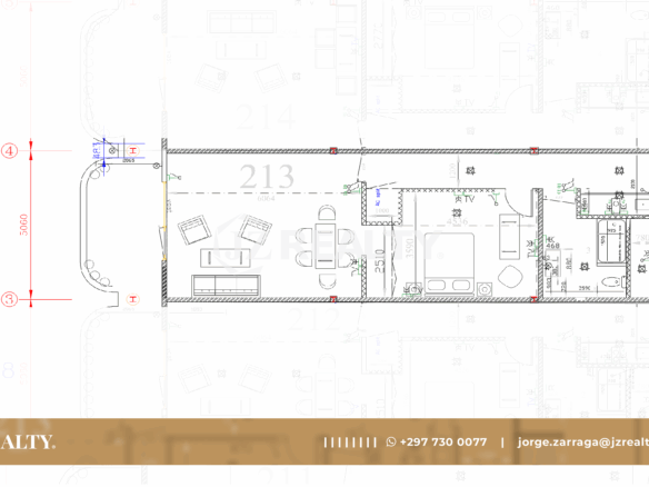 condo 213 architectural floor plan showing room layout