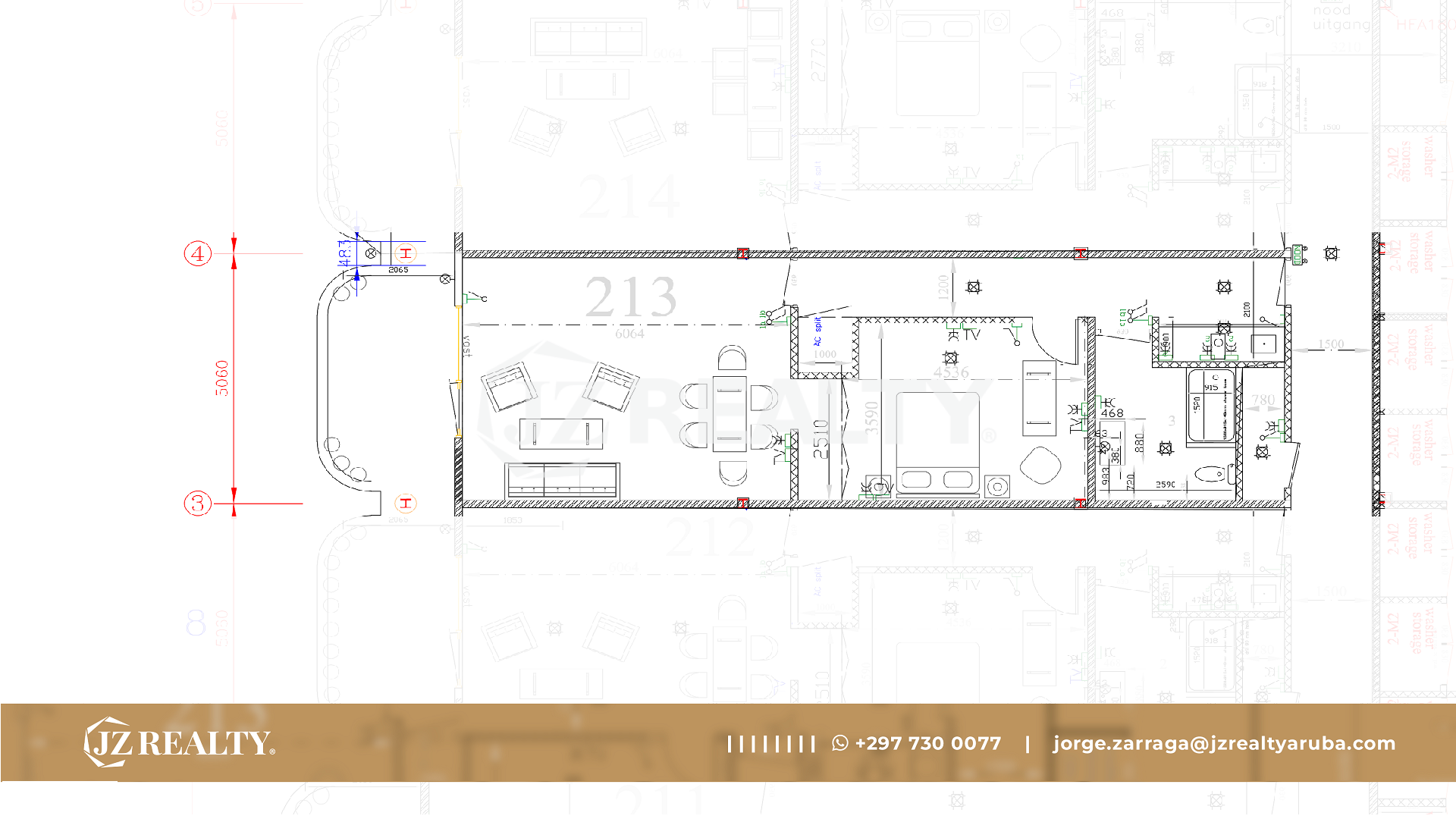 condo 213 architectural floor plan showing room layout
