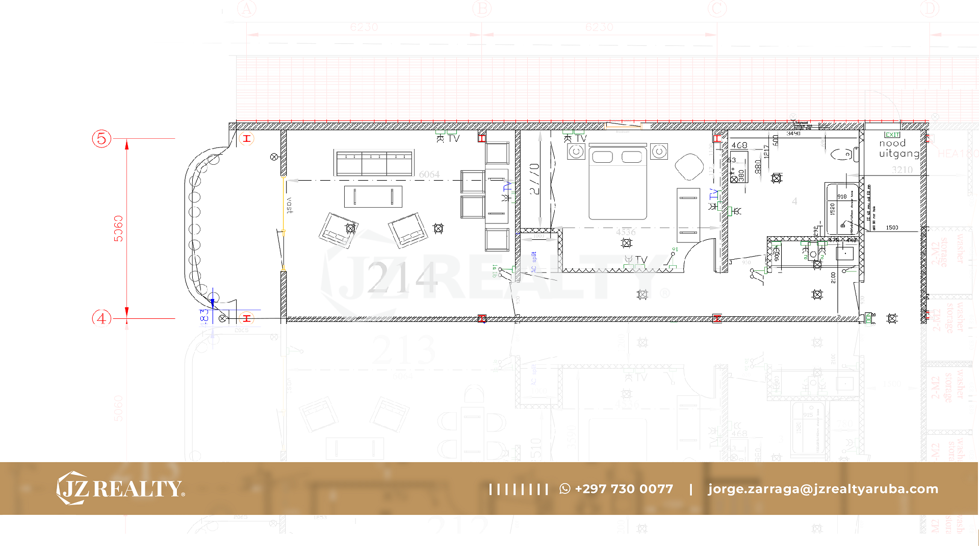 condo 214 architectural floor plan showing room layout
