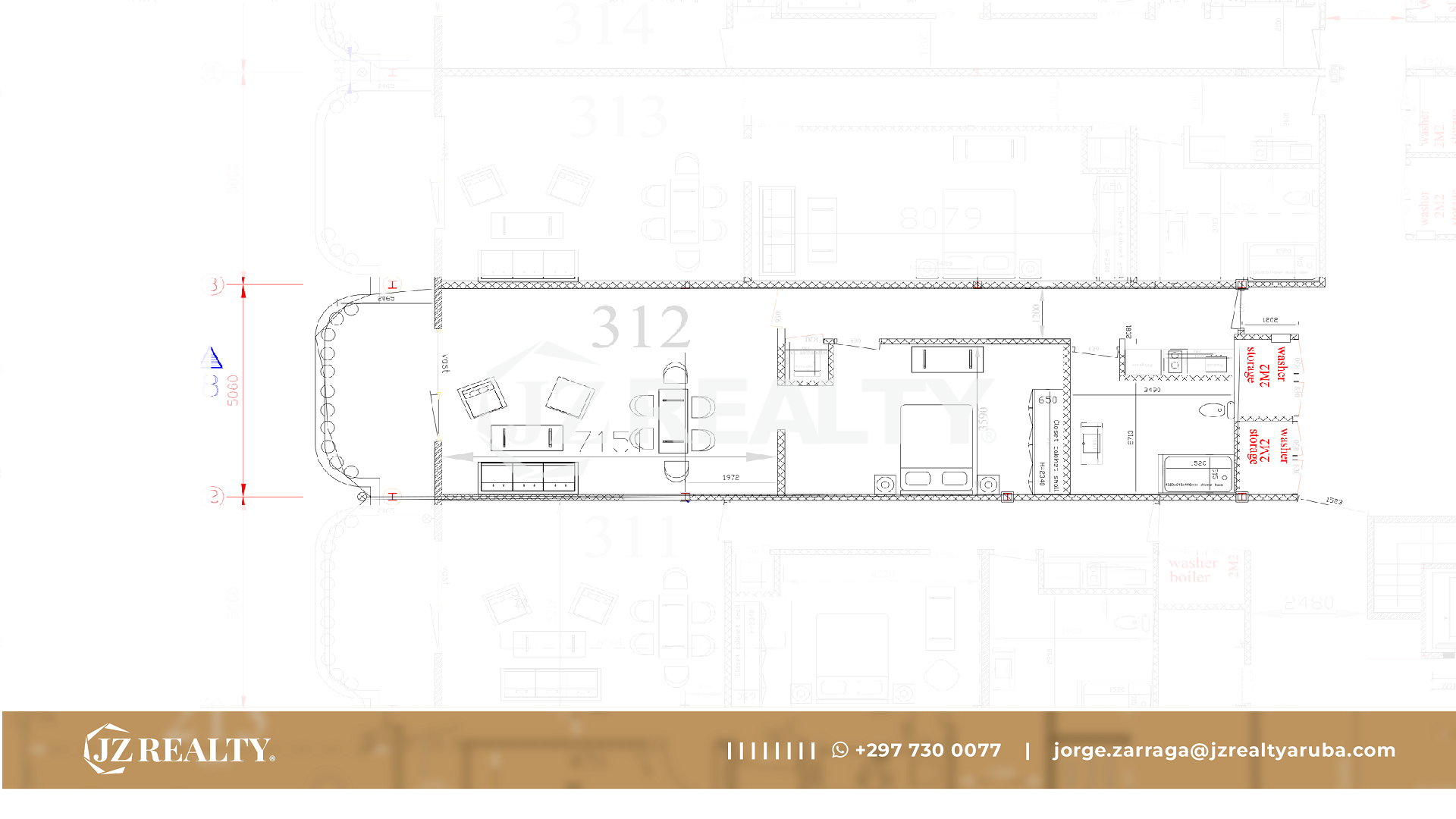 condo 312 architectural floor plan showing room layout