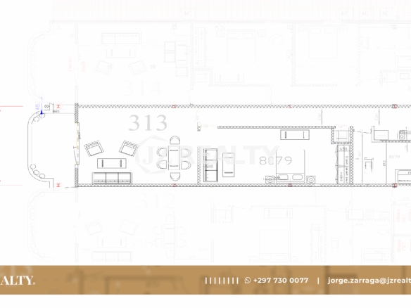 condo 313 architectural floor plan showing room layout