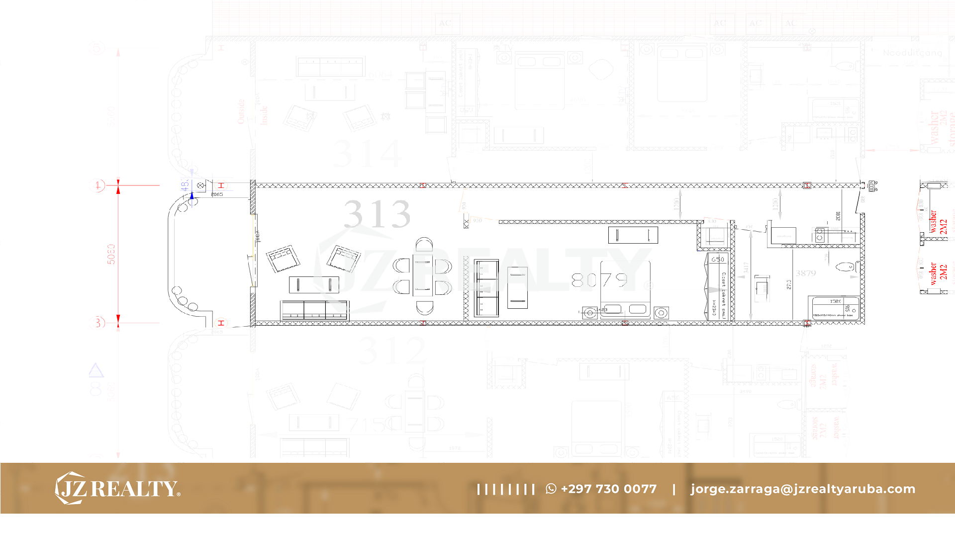 condo 313 architectural floor plan showing room layout