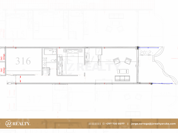 condo 316 architectural floor plan showing room layout