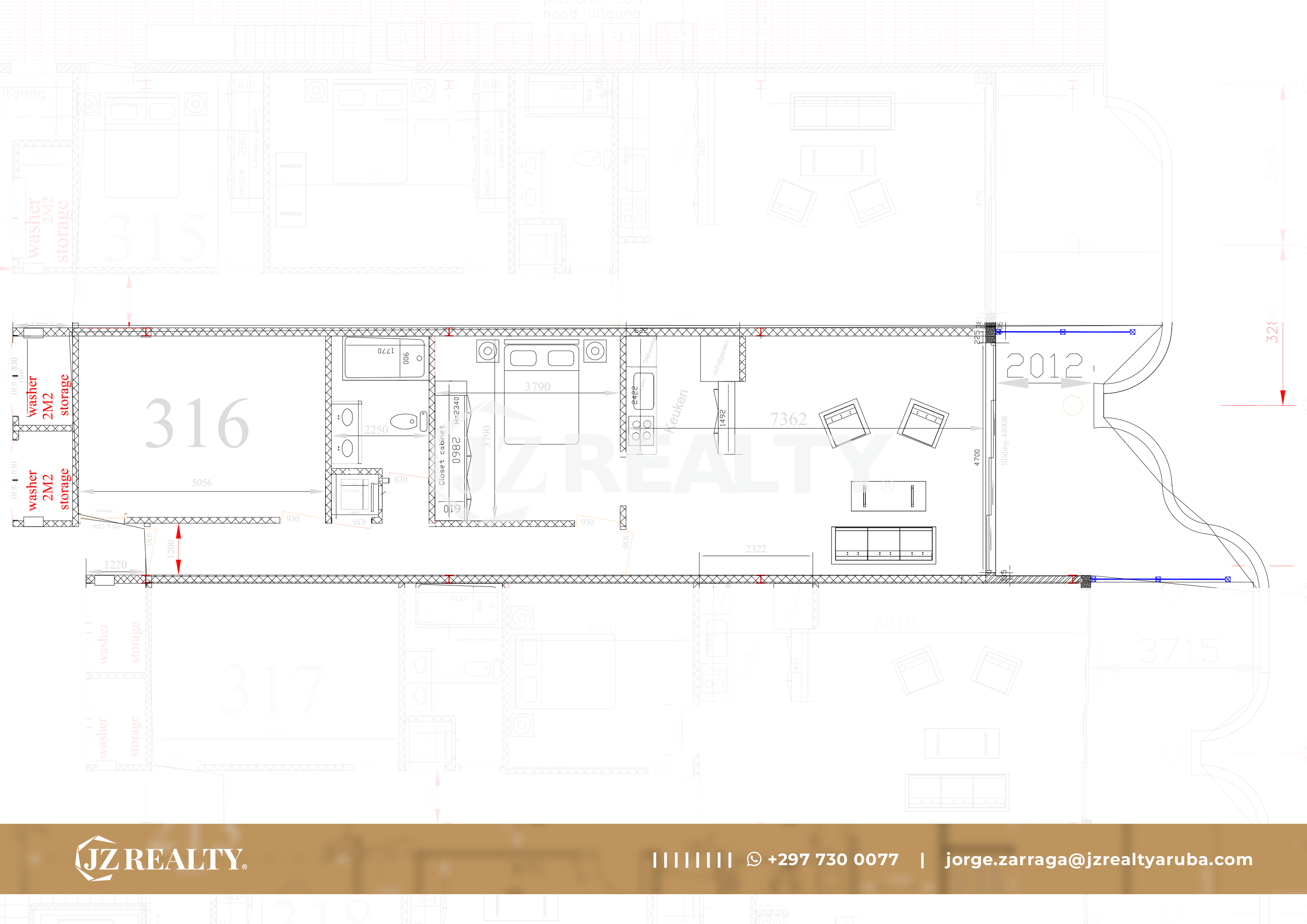 condo 316 architectural floor plan showing room layout