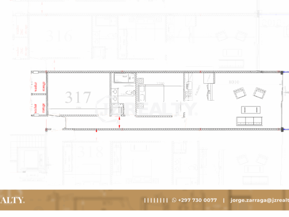 condo 317 architectural floor plan showing room layout