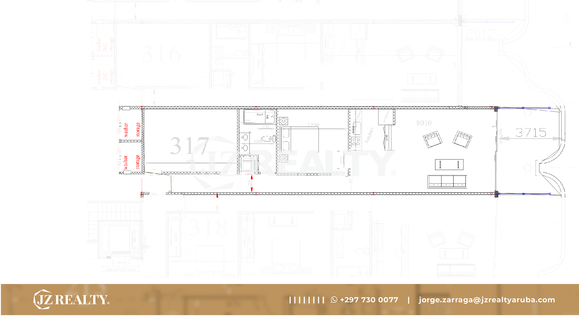 condo 317 architectural floor plan showing room layout