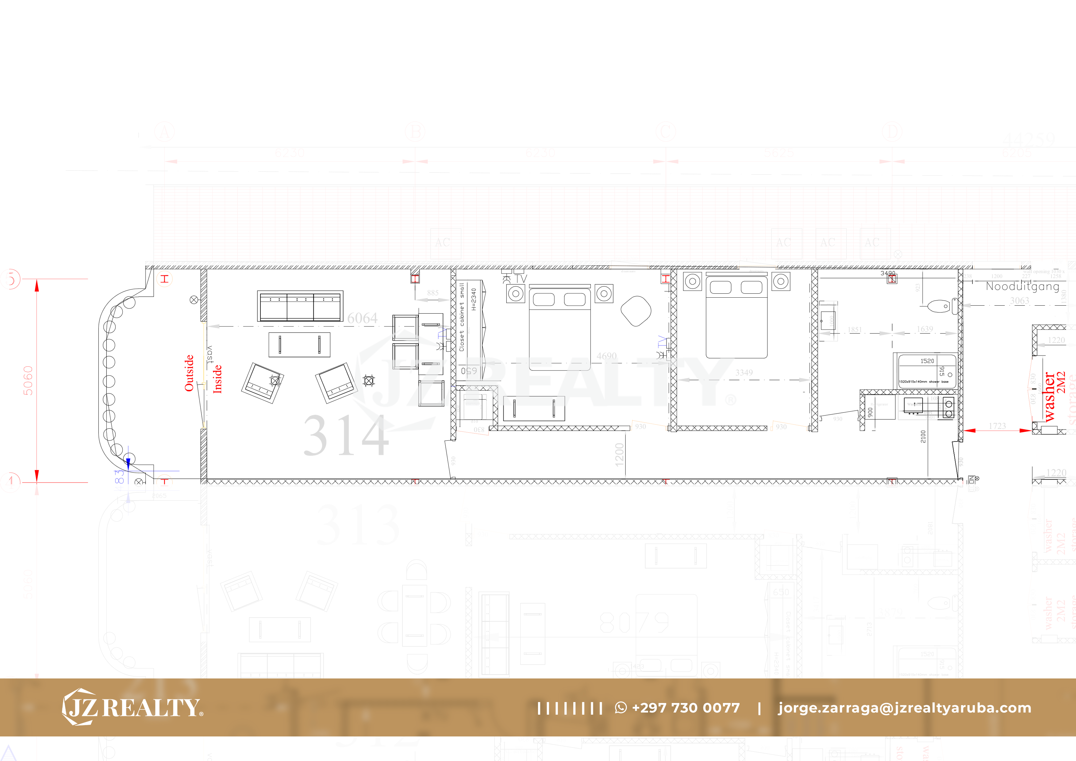 condo 314 architectural floor plan showing room layout