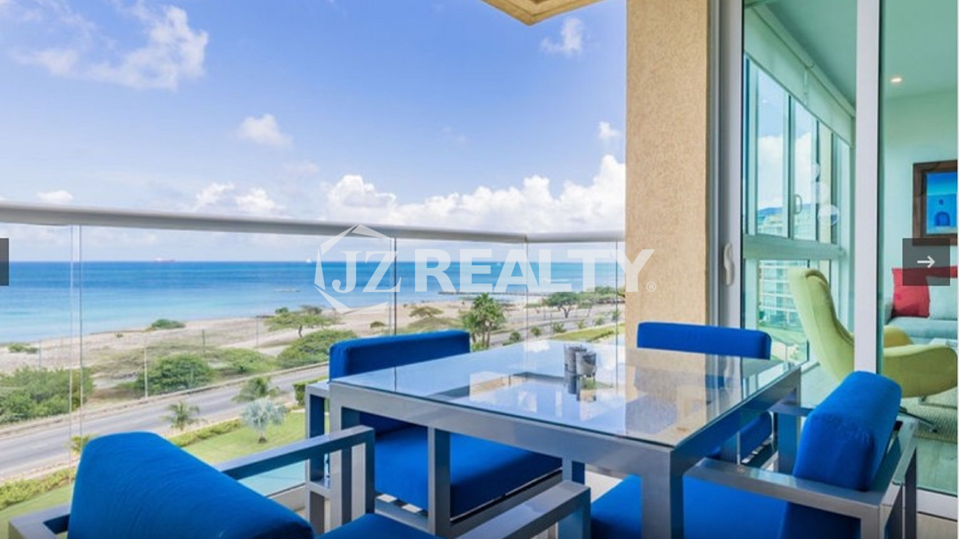 Condo 2-Bedroom Unit Blue Aruba balcony dining table with ocean view