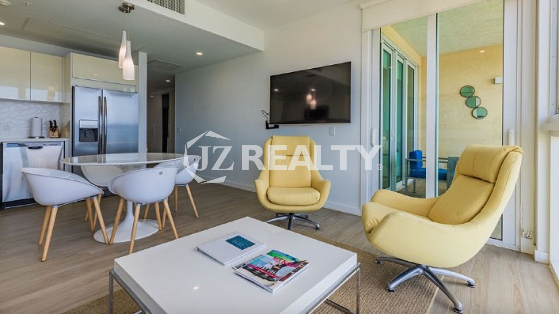 Condo 2-Bedroom Unit Blue Aruba open plan living and dining area