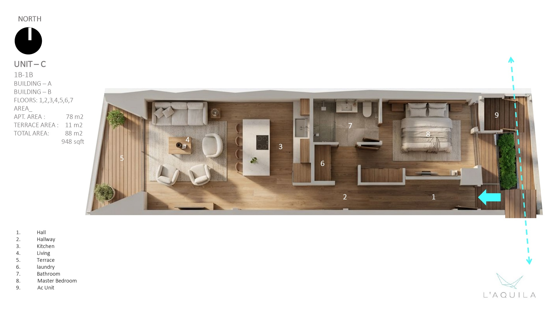 Condo C-107 L’Aquila Residences 3d plan layout