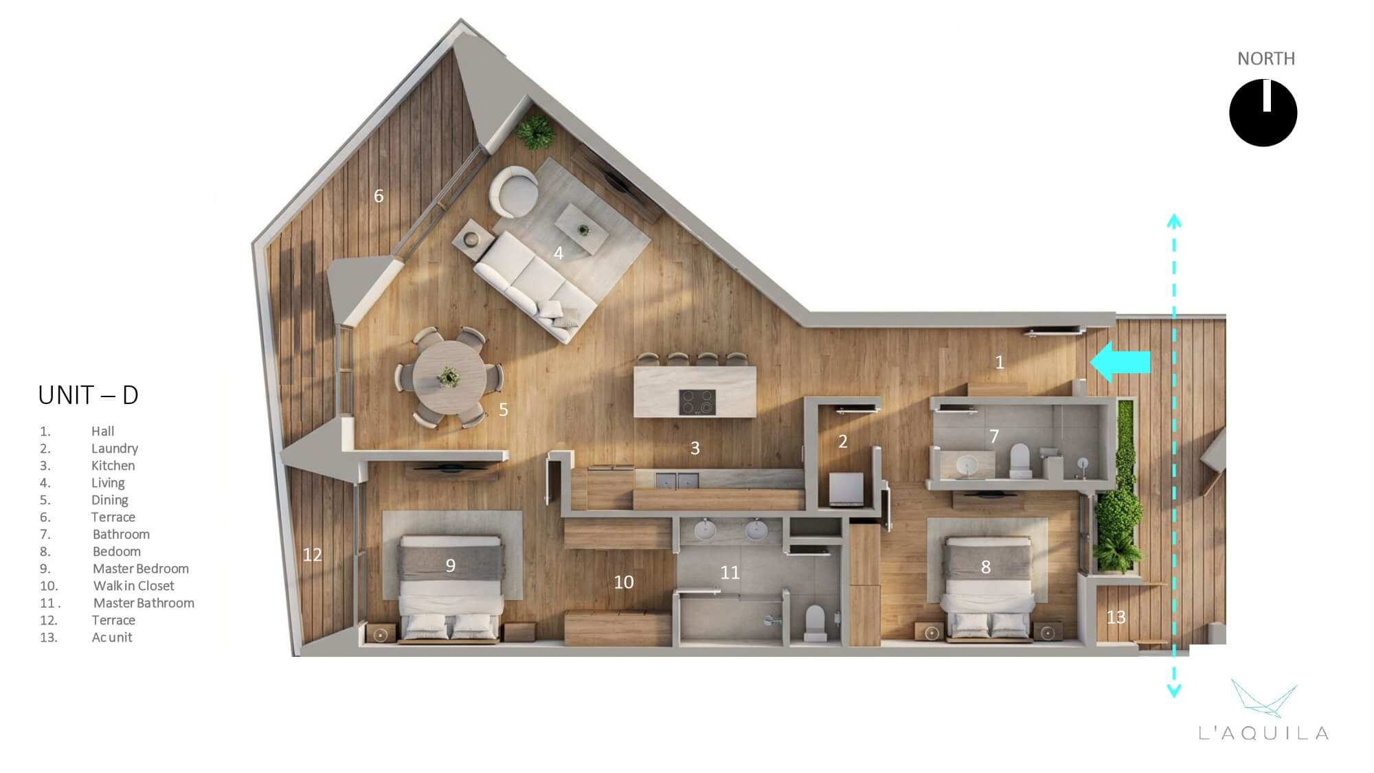 Condo Unit D-109 L’Aquila Residences 3D Plan Layout