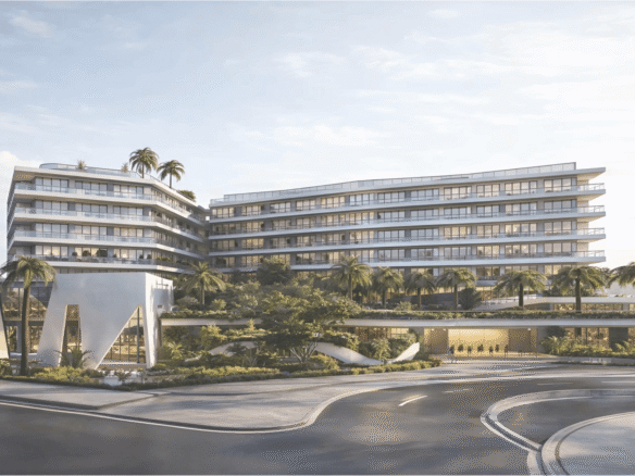 Exterior view of LAquila Residences condo development in Aruba with modern architecture