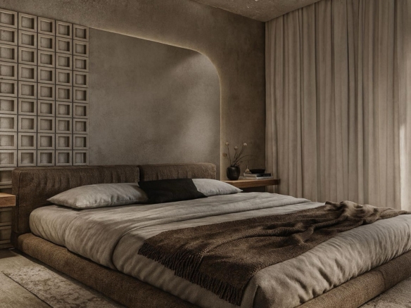 Bedroom with ocean view windows in L’Aquila Residences Unit 301 Type A Aruba
