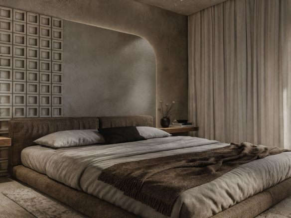 Bedroom with ocean view window in L’Aquila Residences Unit 307 Type G in Aruba