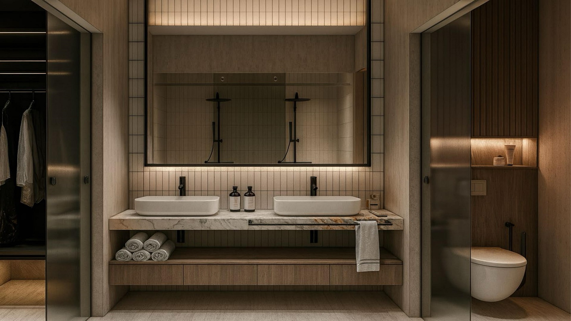 Bathroom with glass shower enclosure in L’Aquila Residences Unit 301 Type A Aruba