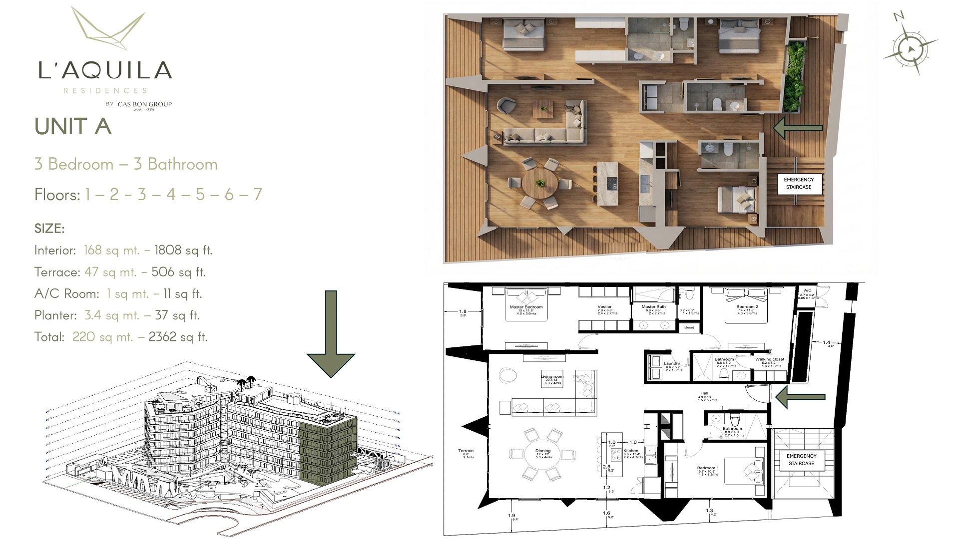 Floor plan layout of L’Aquila Residences Unit 301 Type A Aruba
