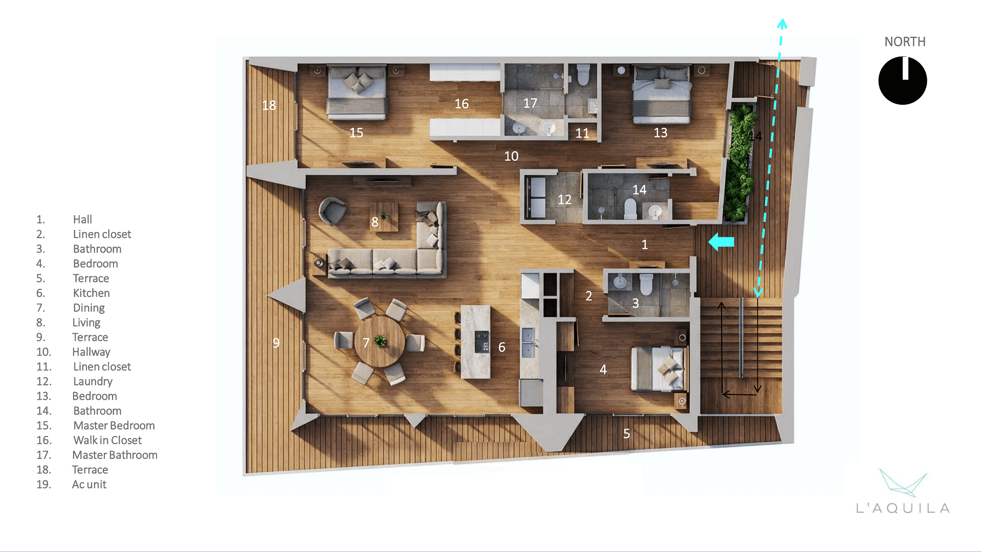 Condo A-401 L’Aquila Residences 3d plan layout