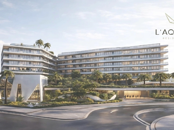 Exterior view of LAquila Residences condo development in Aruba with modern architecture