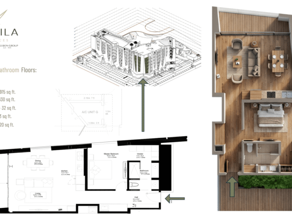 Floor plan of L’Aquila Residences Type G showing 1 bedroom 1 bathroom layout with living area kitchen and terrace