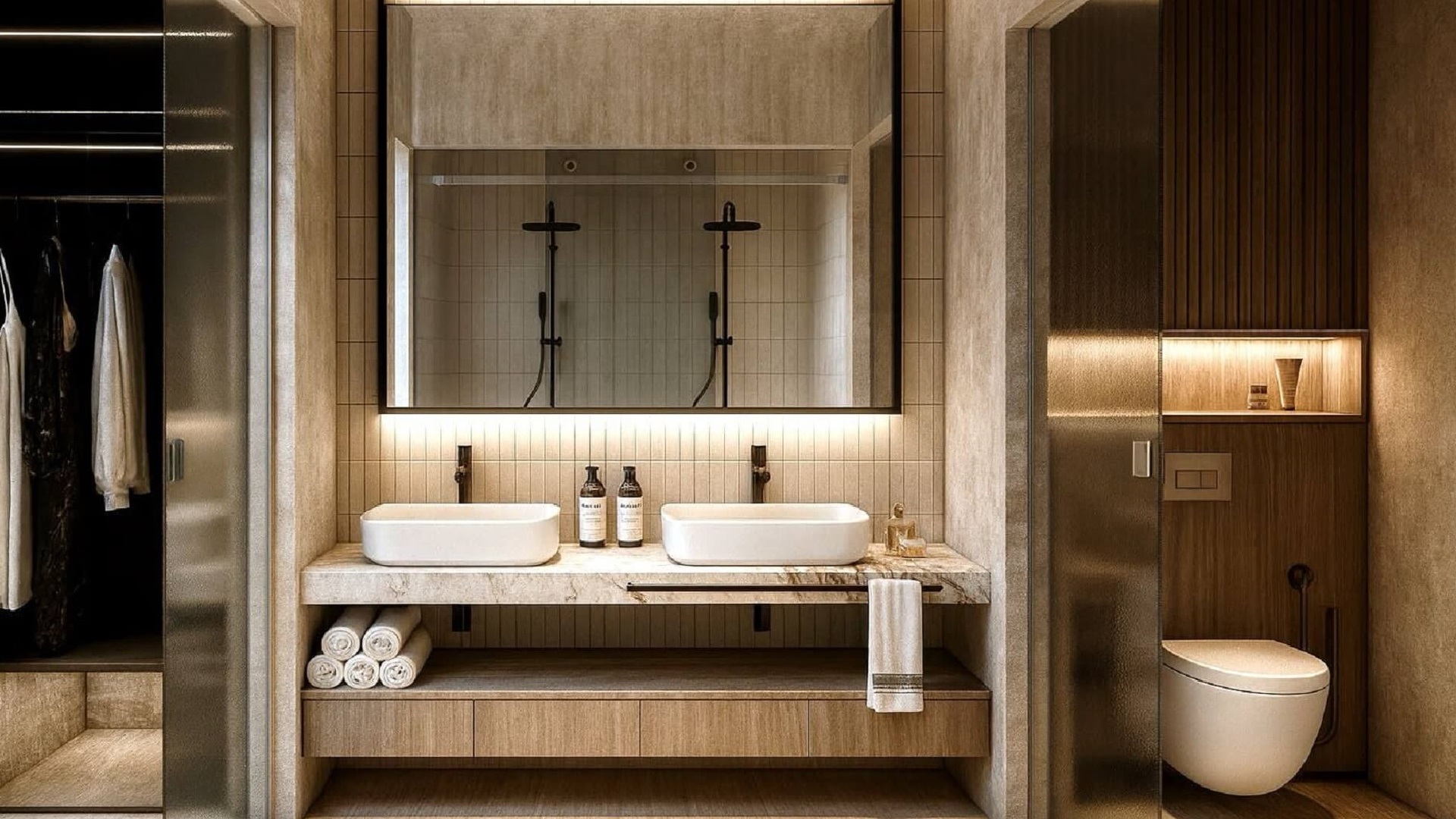 Bathroom shower area in Unit 404 Type B at L’Aquila Residences Oranjestad Aruba