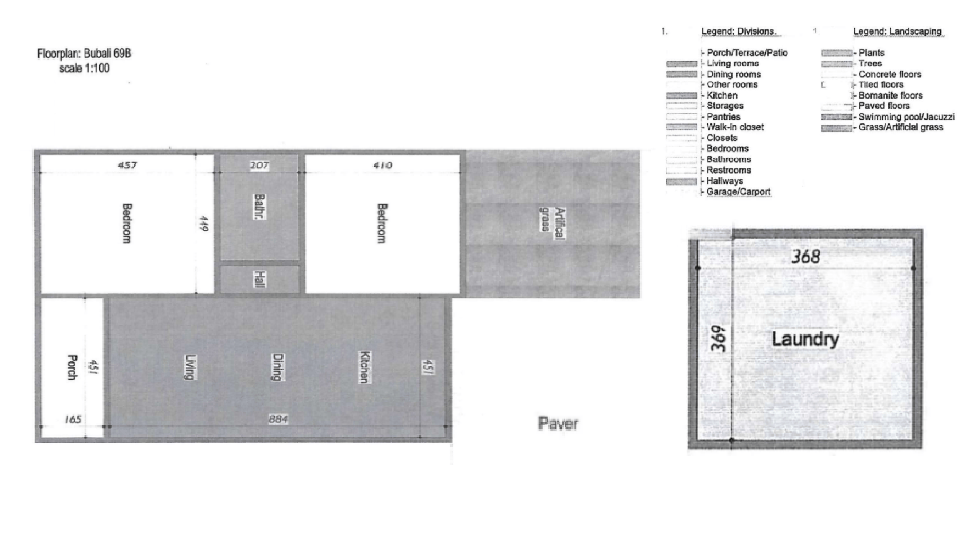 2 Bedroom House Bubali 69-B planning layout