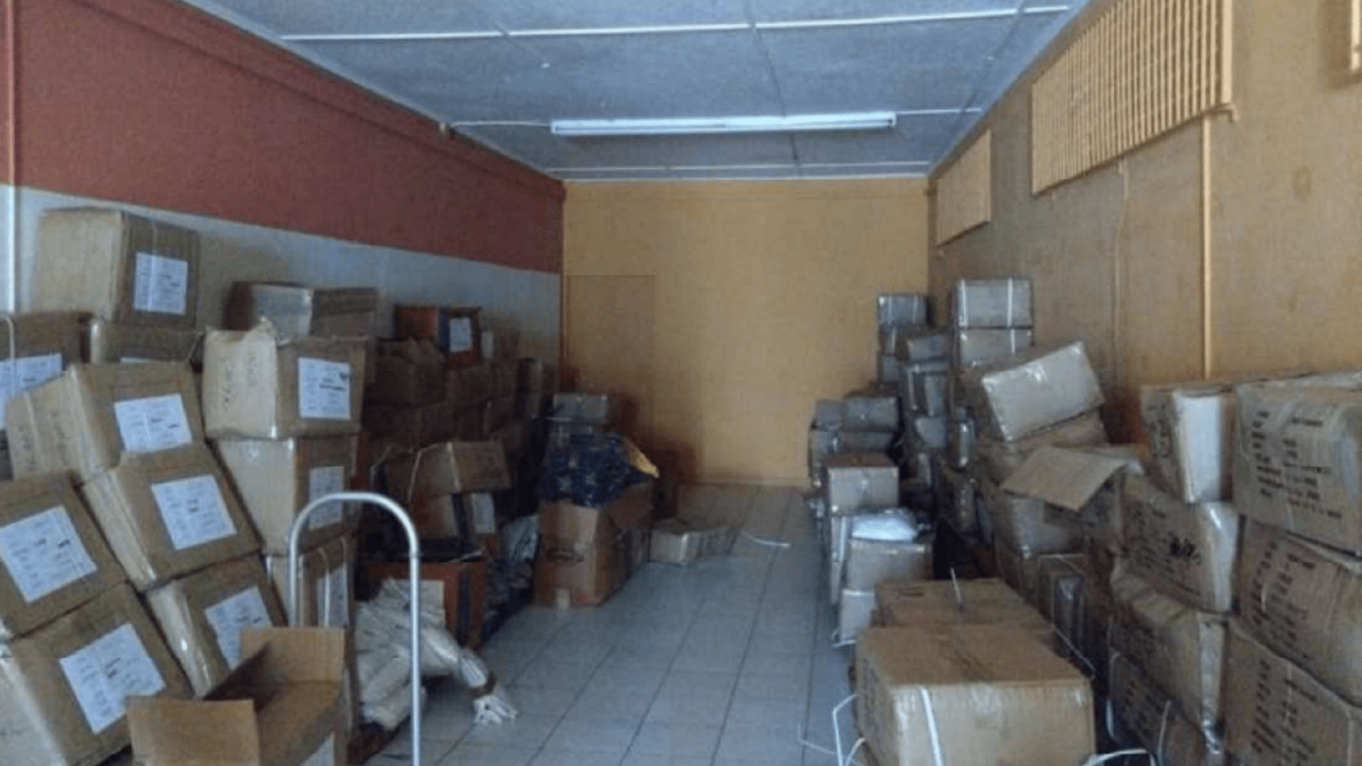 commercial building 34-B warehouse storage boxes area