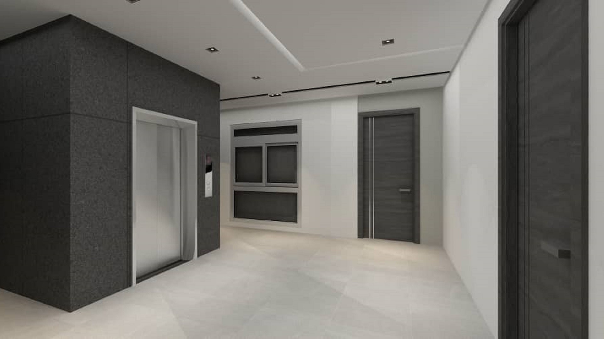 Interior hallway with elevator access inside Aracari Phase II Unit 4 condominium building in Aruba