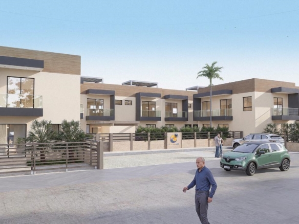 Community streetscape rendering of Summerside III townhouse with modern façades and landscaped sidewalks