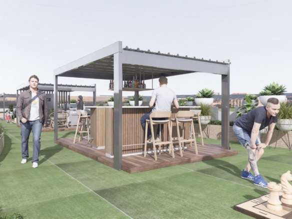 Rooftop pavilion at Summerside III townhouse featuring outdoor seating and landscaped surroundings.