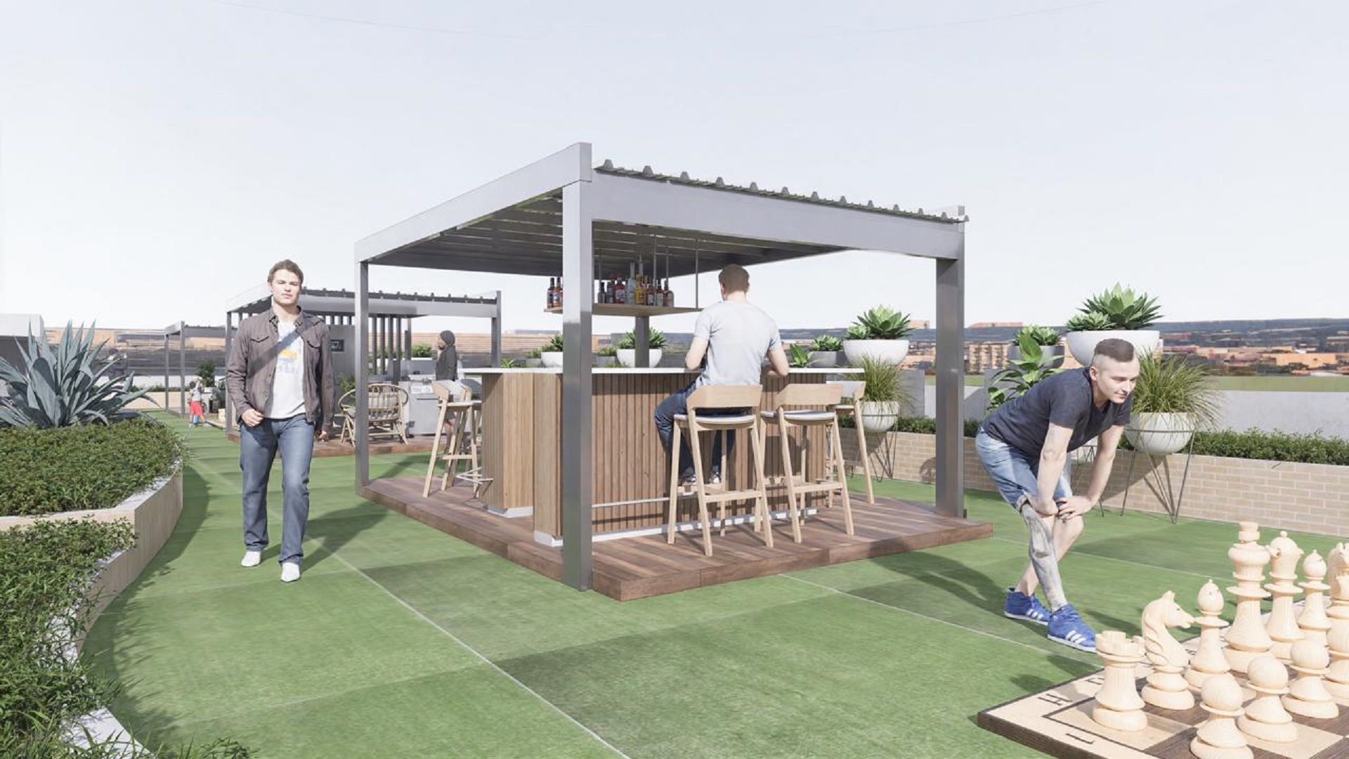 Rooftop pavilion at Summerside III townhouse featuring outdoor seating and landscaped surroundings.