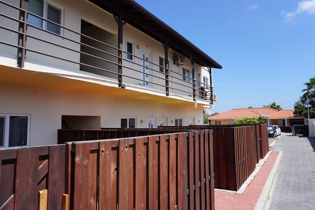 Corner view of the apartment property in Alto Vista, Aruba.