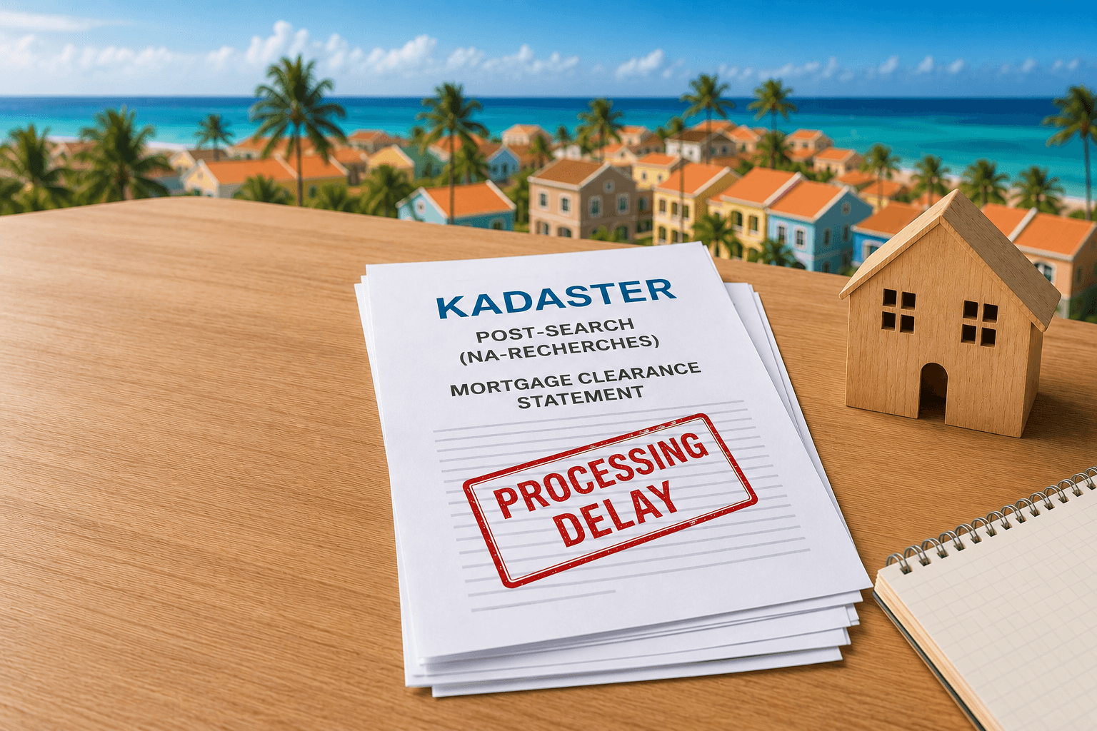 Kadaster documents showing temporary processing delays in Aruba.