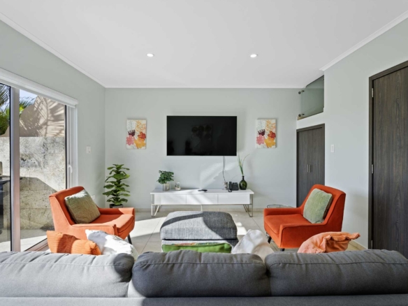 Living room of the 2-bedroom townhouse at LeVent, Eagle Beach, Aruba